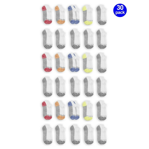 Fruit of the Loom Boys Socks, 30 Pack No Show Durable Cushion (Little Boys & Big Boys)