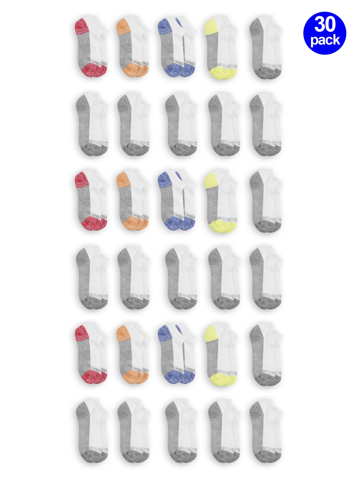 Fruit of the Loom Boys Socks, 30 Pack No Show Durable Cushion (Little ...