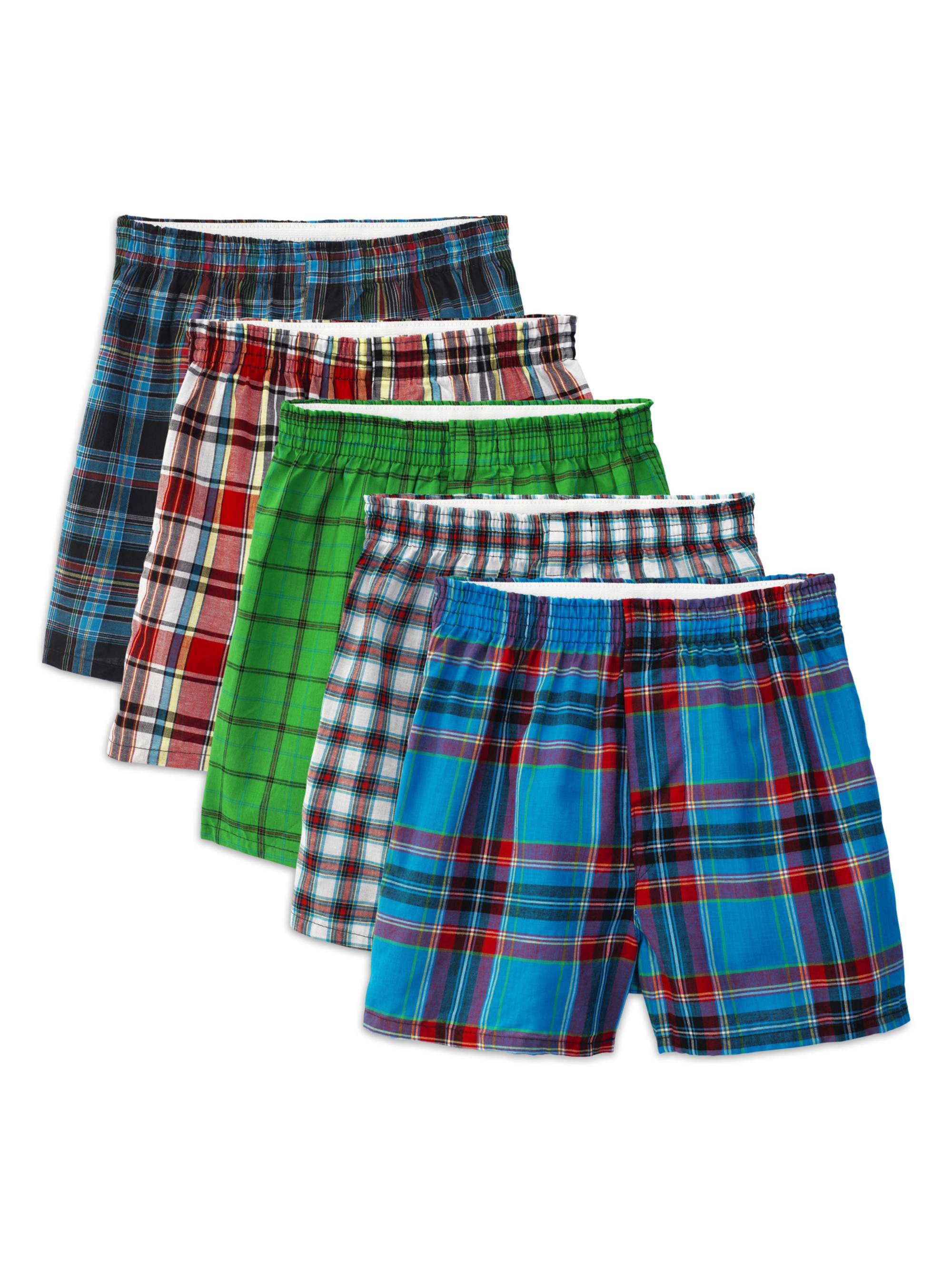 Fruit of the Loom Boys' Tartan Plaid Woven Boxer, 5 Pack - Tagless