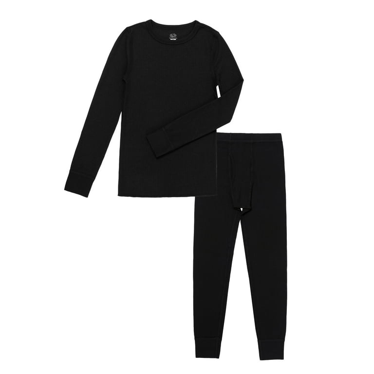  Fruit of the Loom Big Girls' Waffle Thermal Underwear Set,  Black, 6/6X: Clothing, Shoes & Jewelry