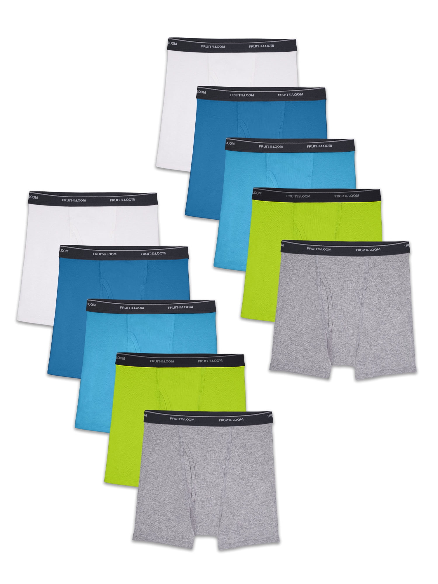 Fruit of the Loom Boys Underwear, 10 Pack Assorted Boxer Briefs, Sizes
