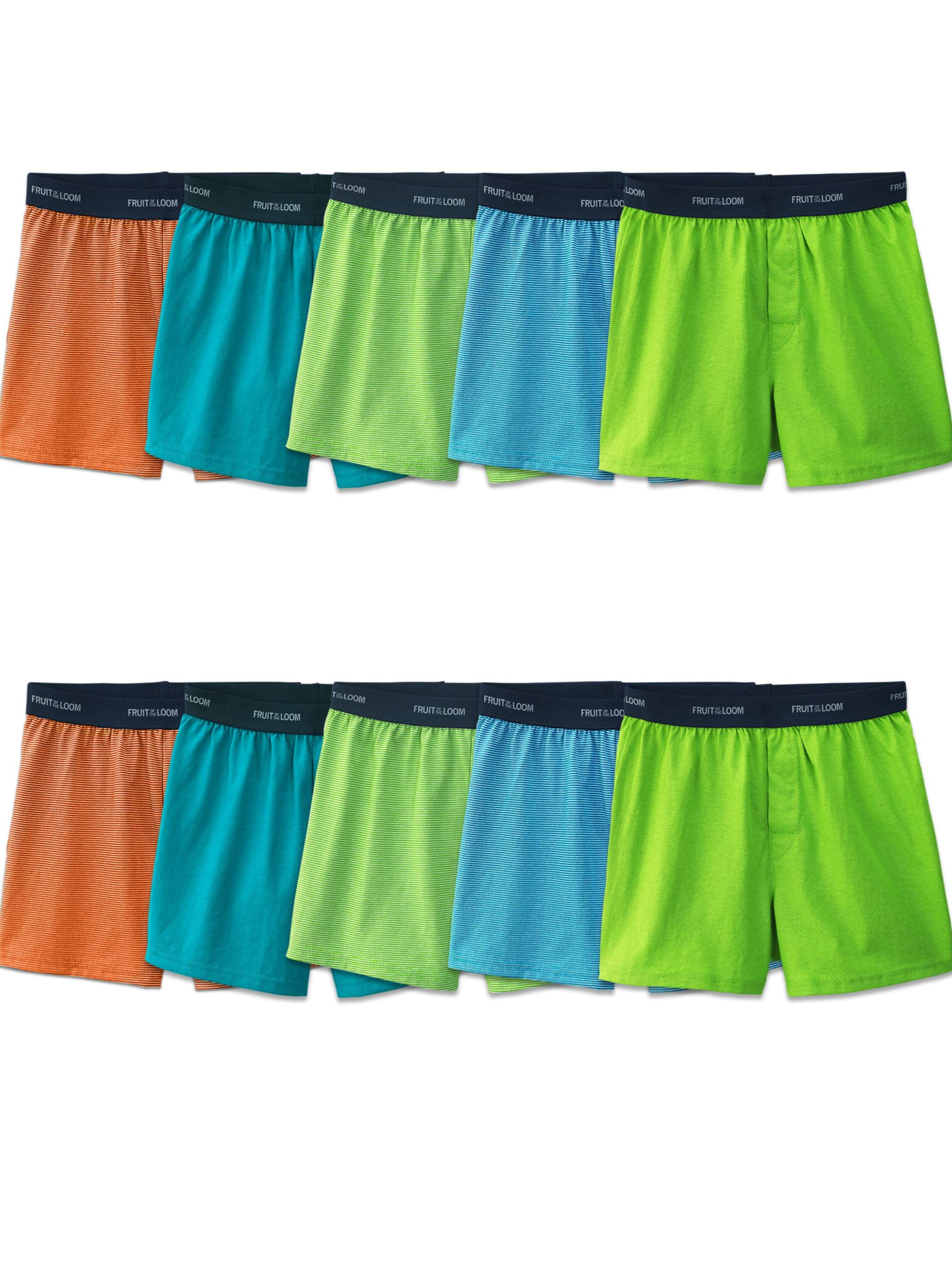 Fruit of the Loom Boys Underwear, 10 Pack Stripe and Solid Knit Boxers, Sizes SXL