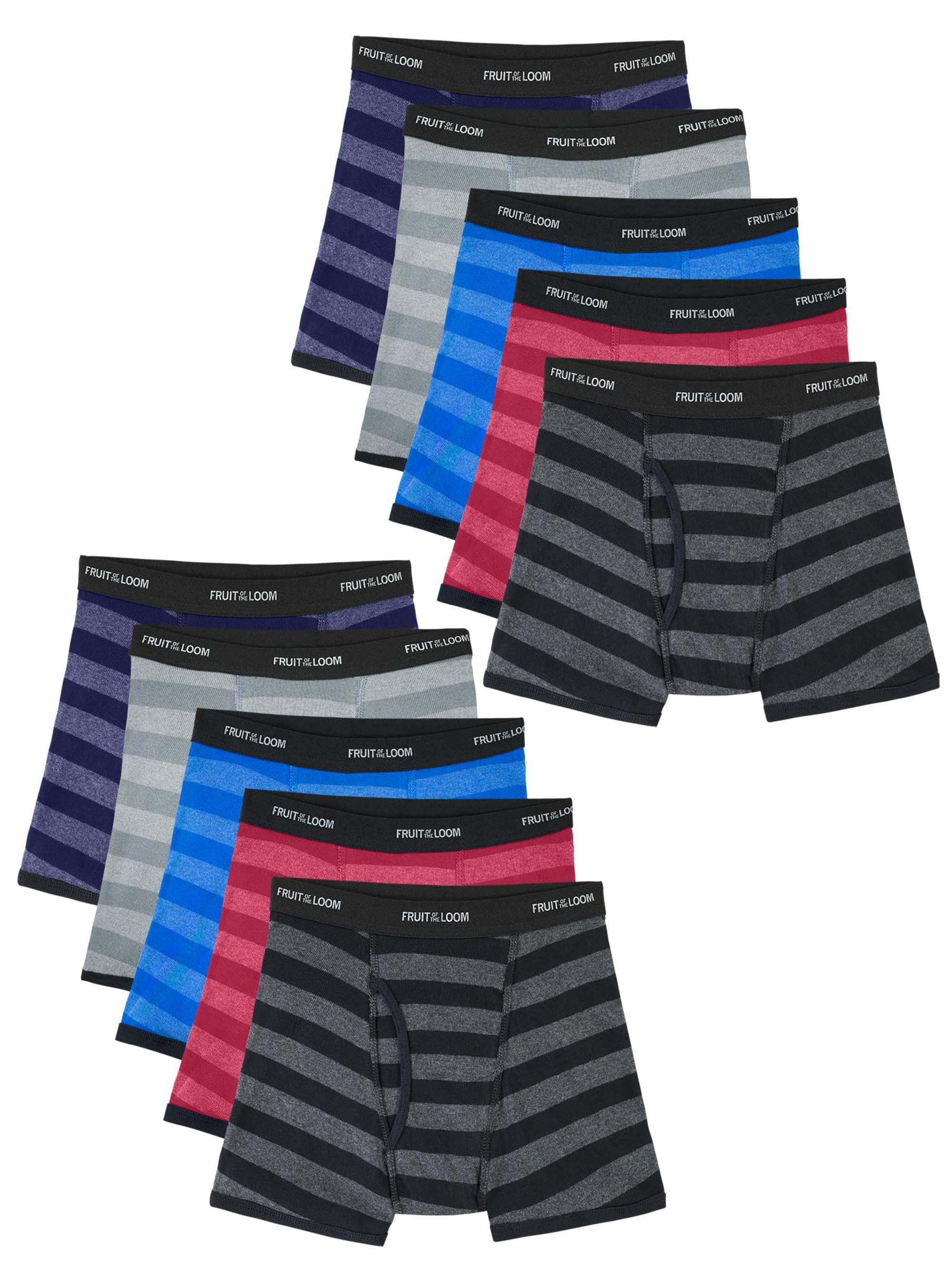 Fruit of the Loom Boys Underwear, 10 Pack Striped Boxer Brief Underwear,  Size XL (18/20)