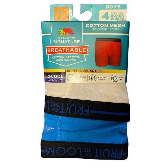Fruit of the Loom Boys Underwear, 4 Pack Breathable Cotton Boxer Briefs, Assorted , Sizes M