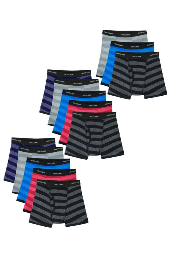 Boys Underwear Ringer Stripe Boxer Briefs, 10+3 Bonus Pack, Size S-XL