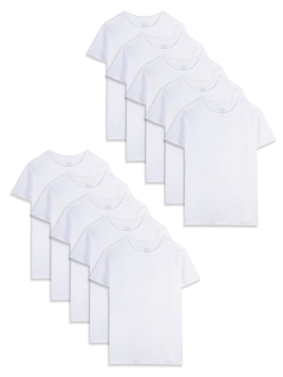 Boys' White Crew Undershirts, 10 Pack, Sizes XS-XL