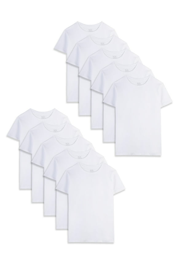 Boys' White Crew Undershirts, 10 Pack, Sizes XS-XL