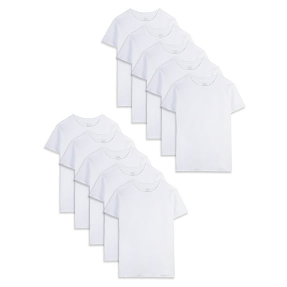 Fruit of the Loom Boys' White Crew Undershirts, 10 Pack, Sizes XS-XL
