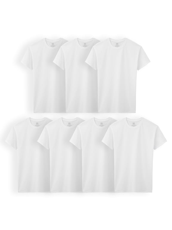 Boys' White Crew Undershirts, 7 Pack, Sizes XS-XL