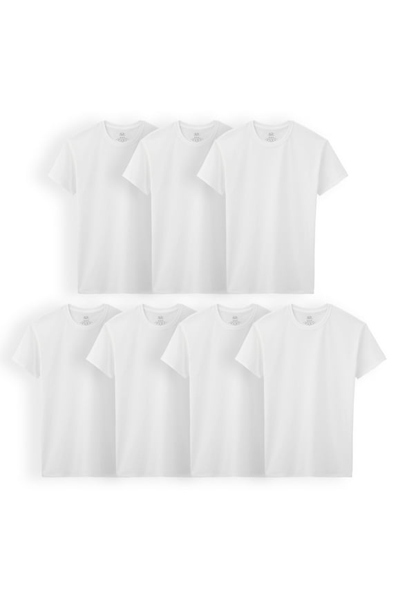 Boys' White Crew Undershirts, 7 Pack, Sizes XS-XL