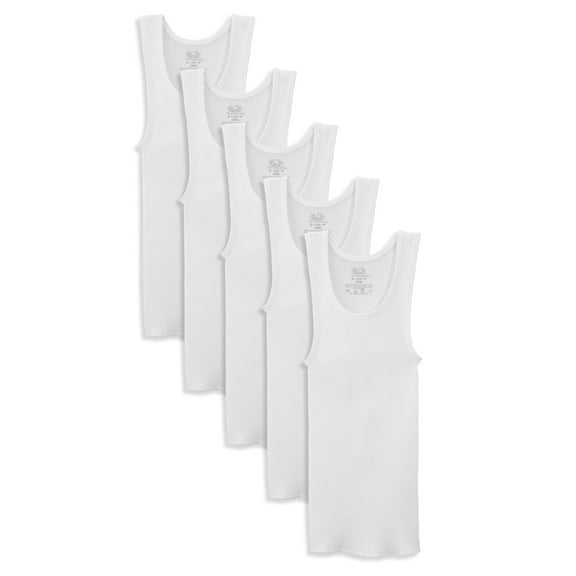 Fruit of the Loom Boys' White Tank Top Undershirts, 5 Pack