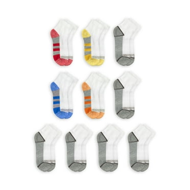 Fruit of the Loom Boys Zone Cushion Ankle Socks 10 Pack, (Little Kids & Big Kids) White Assorted, L