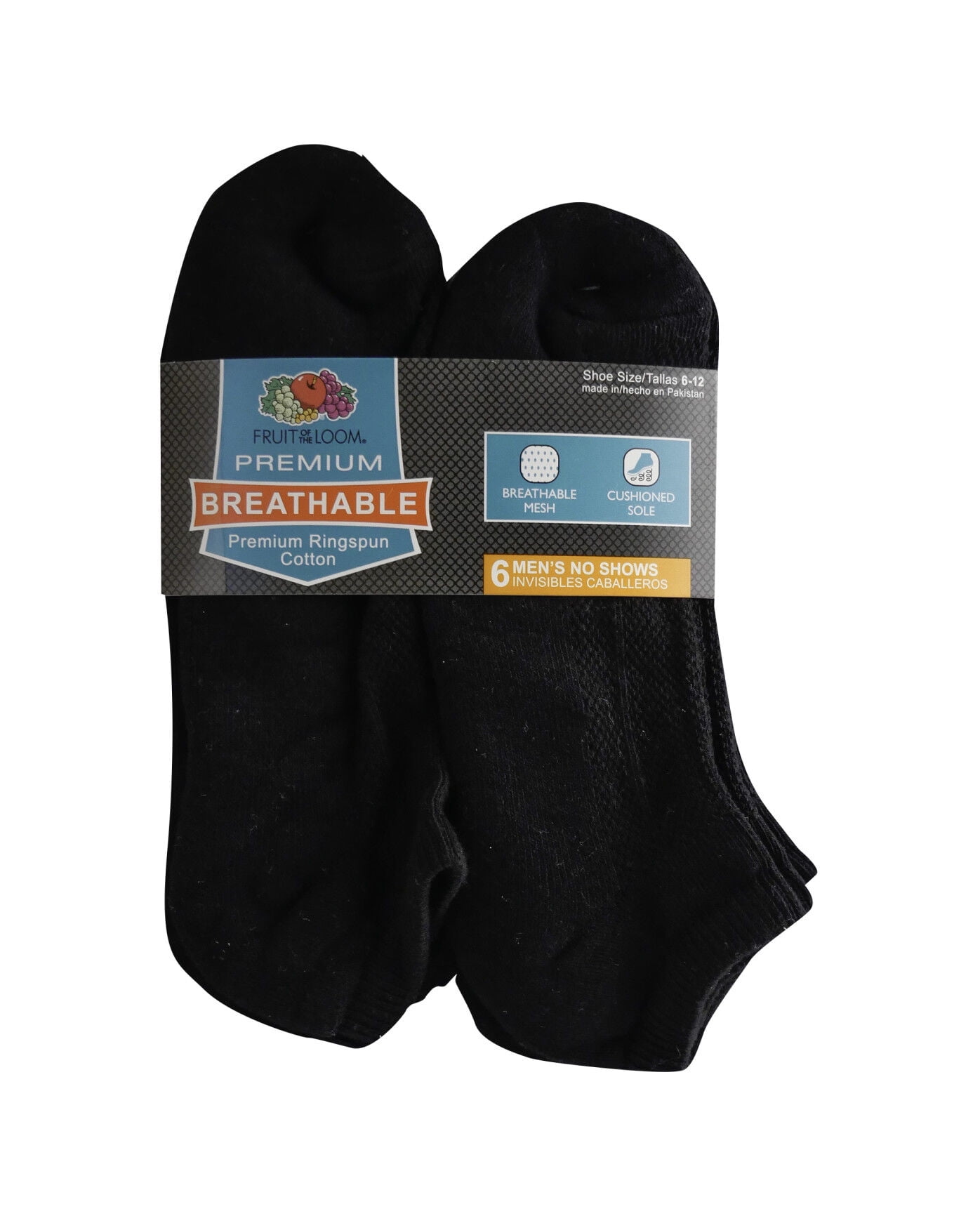 Fruit of the Loom Breathables 6 Pair No Show Socks-Mens Shoe Size 6-12 ...