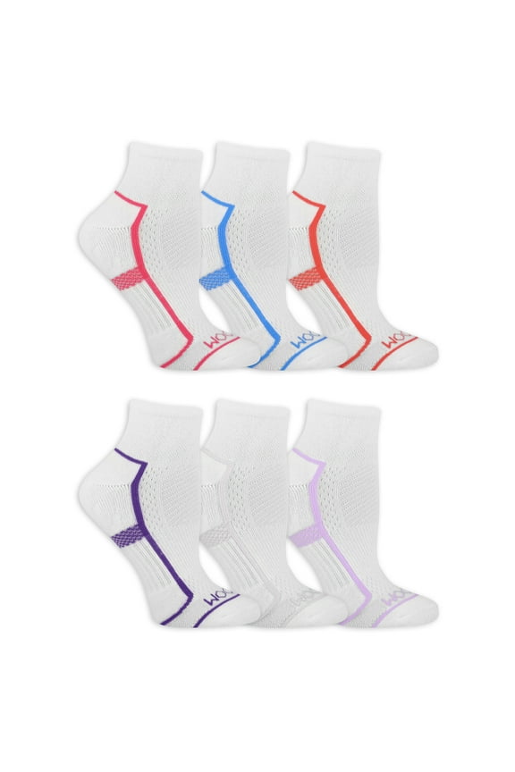 CoolZone Ankle Socks for Women, White, Sizes 4-10 (6-Pack)