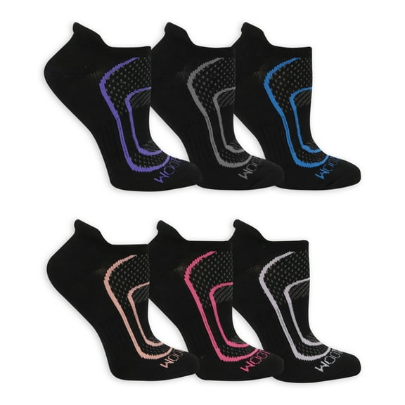 Fruit of the Loom CoolZone No-Show Tab Socks for Women, Black, Sizes 8-12 (6-Pack)