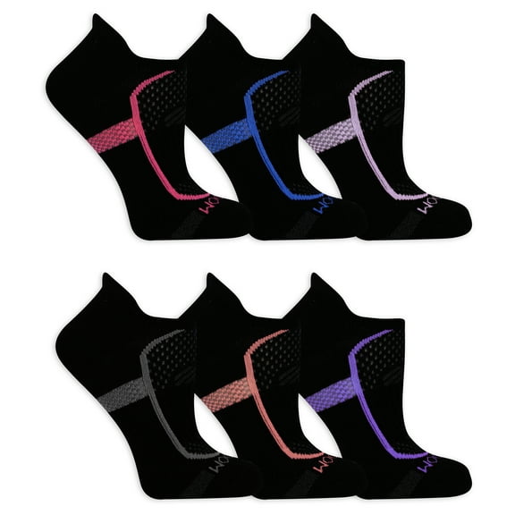 Fruit of the Loom CoolZone No-Show Tab Socks for Women, Black, Sizes 8-12 (6-Pack)