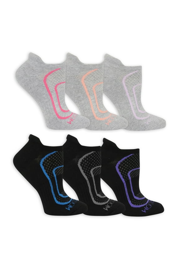 Coolzone No-Show Tab Socks for Women, Black & Gray, Sizes 4-10 (6-Pack)