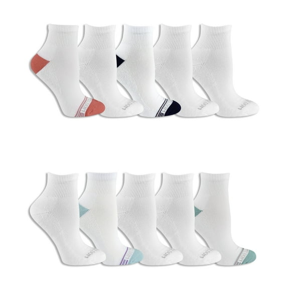 Fruit of the Loom Cushion Ankle Socks for Women, Sizes 4-10 (10-Pack)