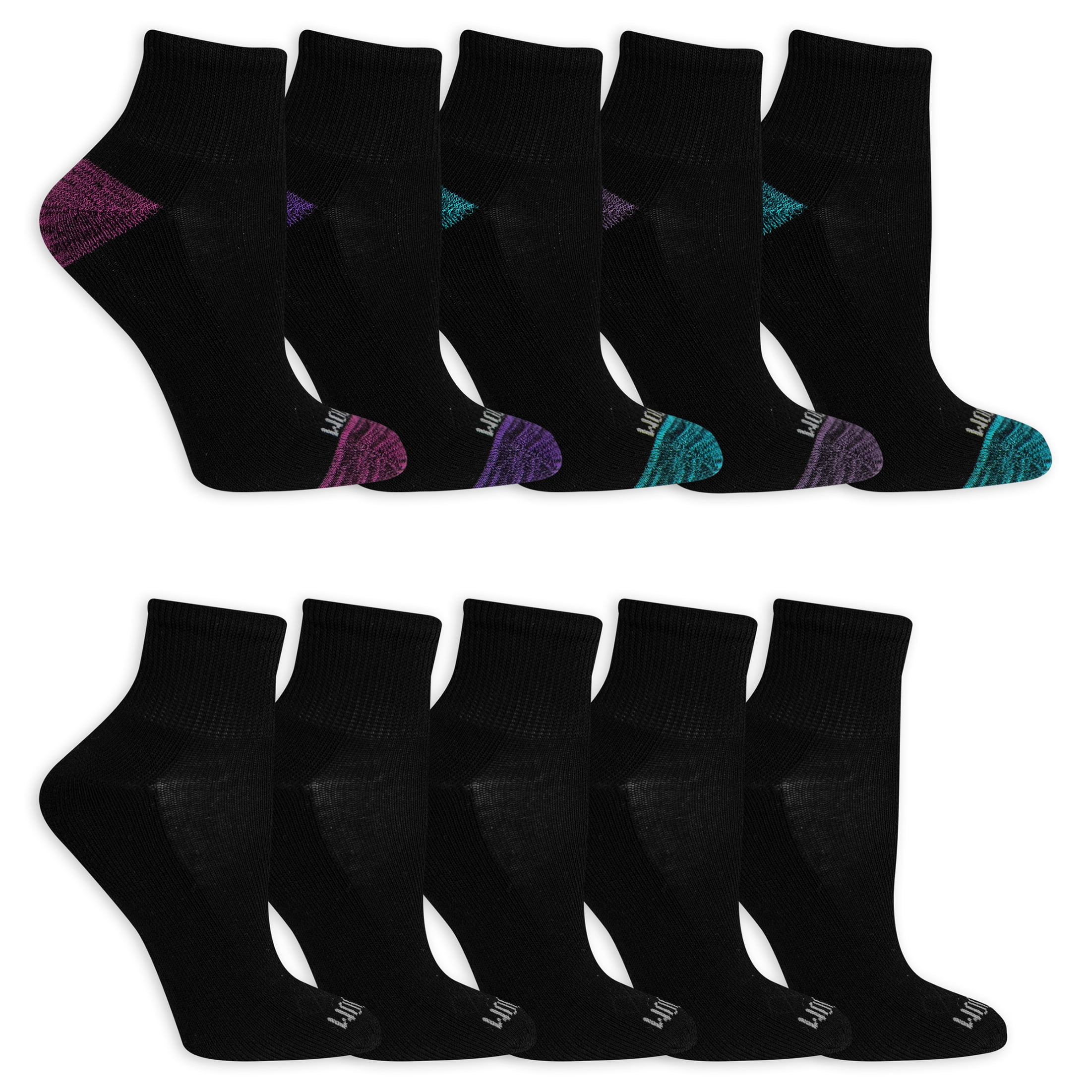 Fruit of the Loom Sport Ankle Socks for Women, Black, Sizes