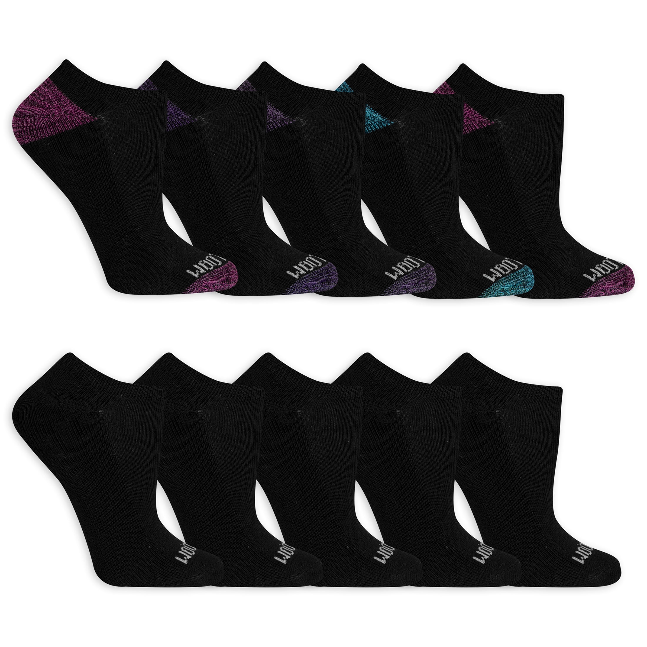 Fruit of the Loom Cushion Everyday No-Show Socks for Women, Black ...