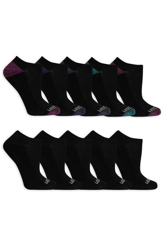 Cushion Everyday No-Show Socks for Women, Black Assorted, Sizes 4-10 (10-Pack)