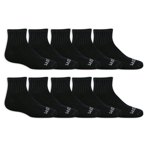 Fruit of the Loom Dual Defense Ankle Socks for Boys, Black, Sizes 9-2.5 (10-Pack)