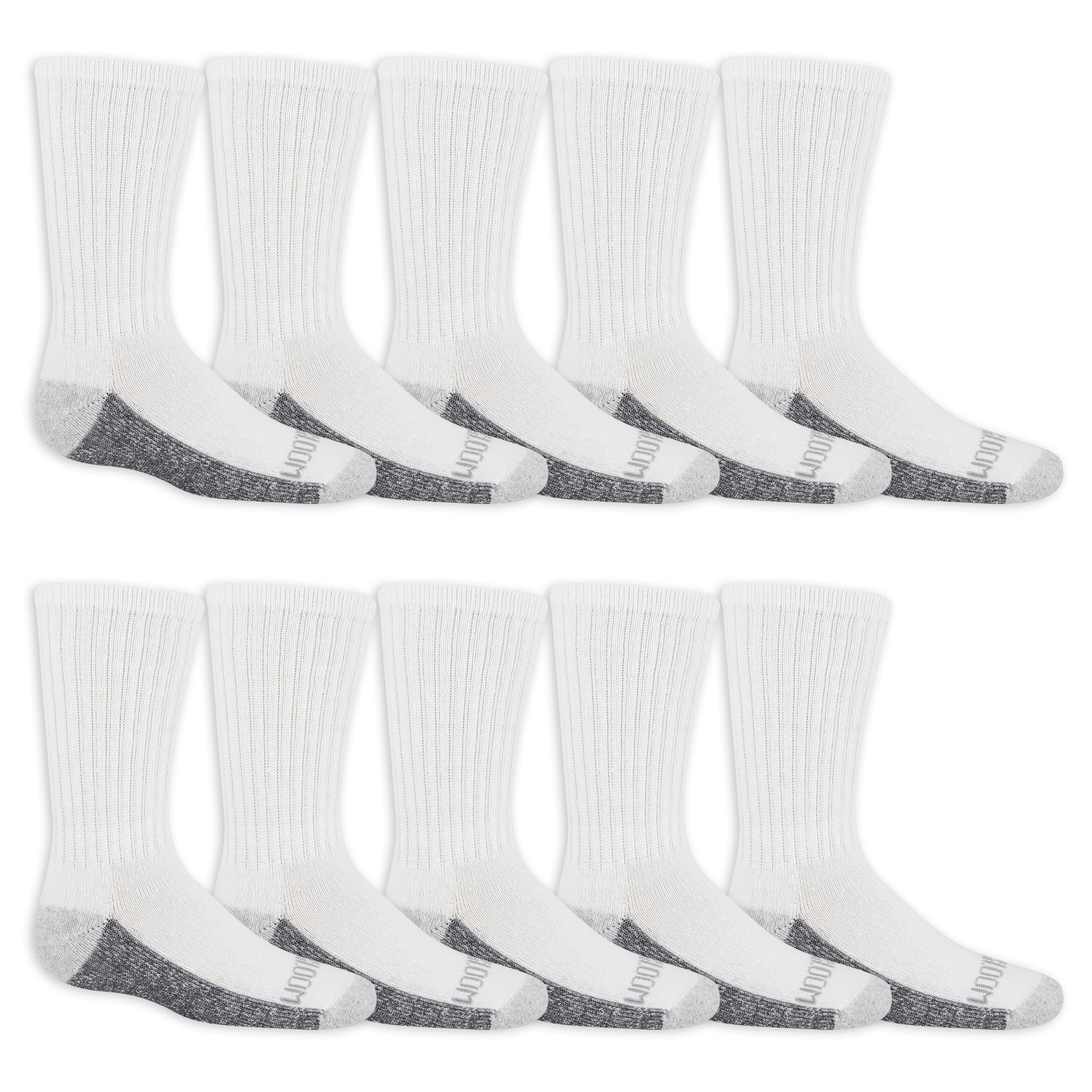 Fruit of the Loom Dual Defense Crew Socks for Boys, White, Sizes 39