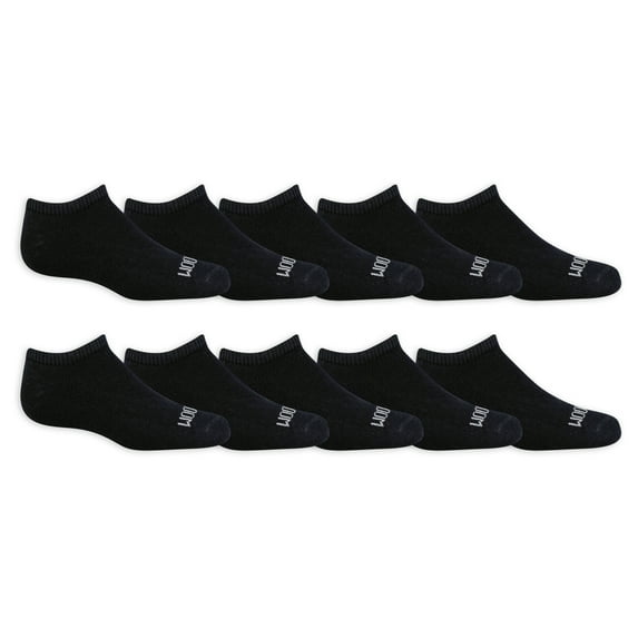 Fruit of the Loom Dual Defense No-Show Socks for Boys, Black, Sizes 9-2.5 (10-Pack)