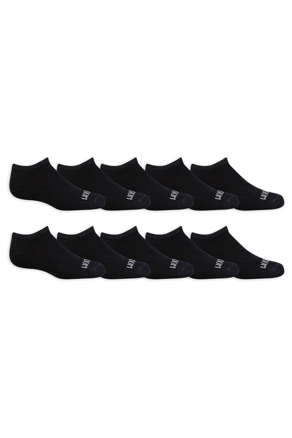 Dual Defense No-Show Socks for Boys, Black, Sizes 9-2.5 (10-Pack)