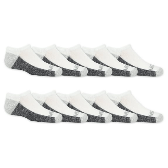 Fruit of the Loom Dual Defense No-Show Socks for Boys, White, Sizes 3-9 (10-Pack)