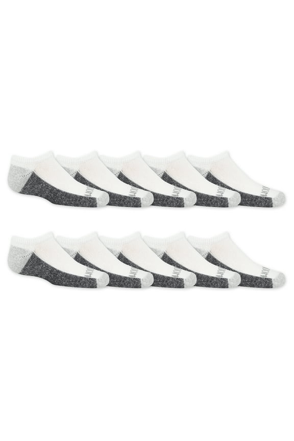 Dual Defense No-Show Socks for Boys, White, Sizes 3-9 (10-Pack)