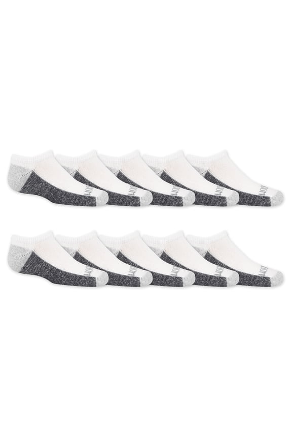 Dual Defense No-Show Socks for Boys, White, Sizes 4.5-8.5 (10-Pack)