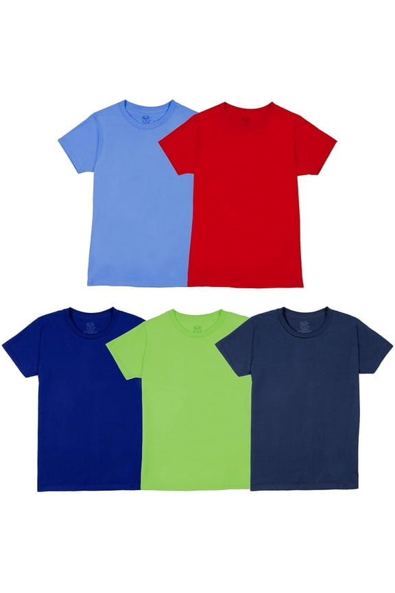 Eversoft Cotton Undershirts, T Shirts & Tank Tops, T Shirt-Boys-5 Pack-Blue/Green/Red