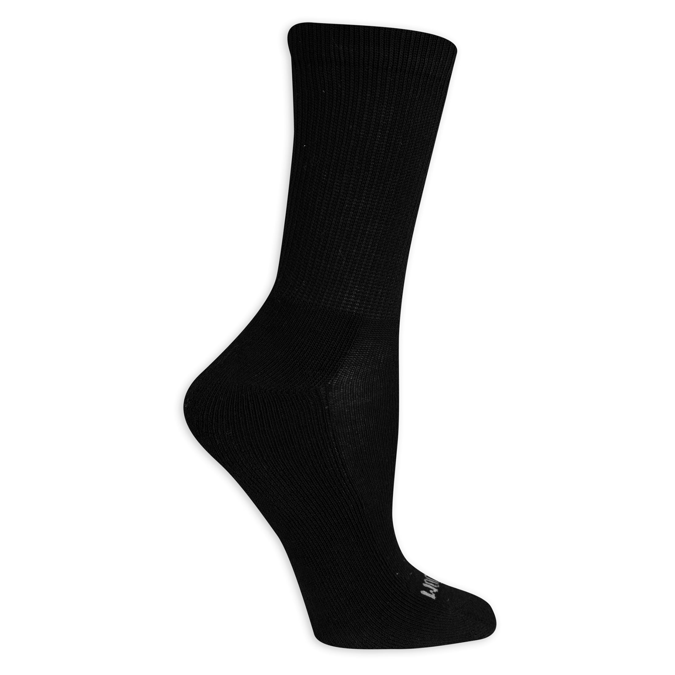 Fruit of the Loom Everyday Cushion Crew Socks for Women, Black, Sizes 8