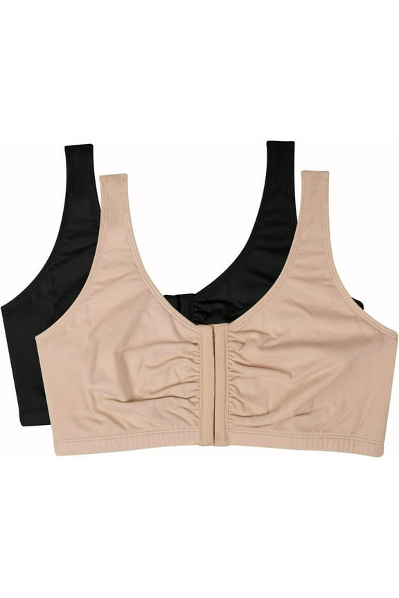 Front Close Builtup Women's Sports Bra, Sand/Black (2-pack)