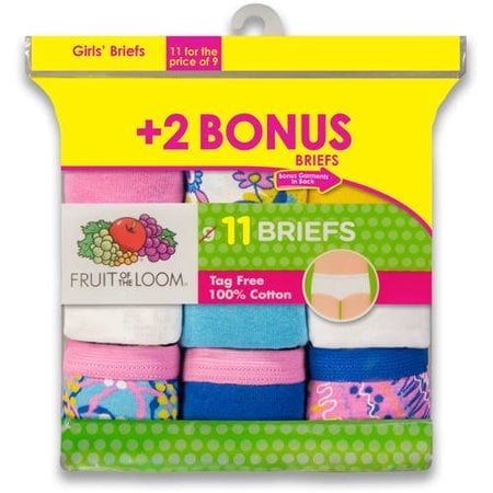 Fruit of the Loom Girl's 6 Cotton Brief Panties, Assorted (11 Pack)