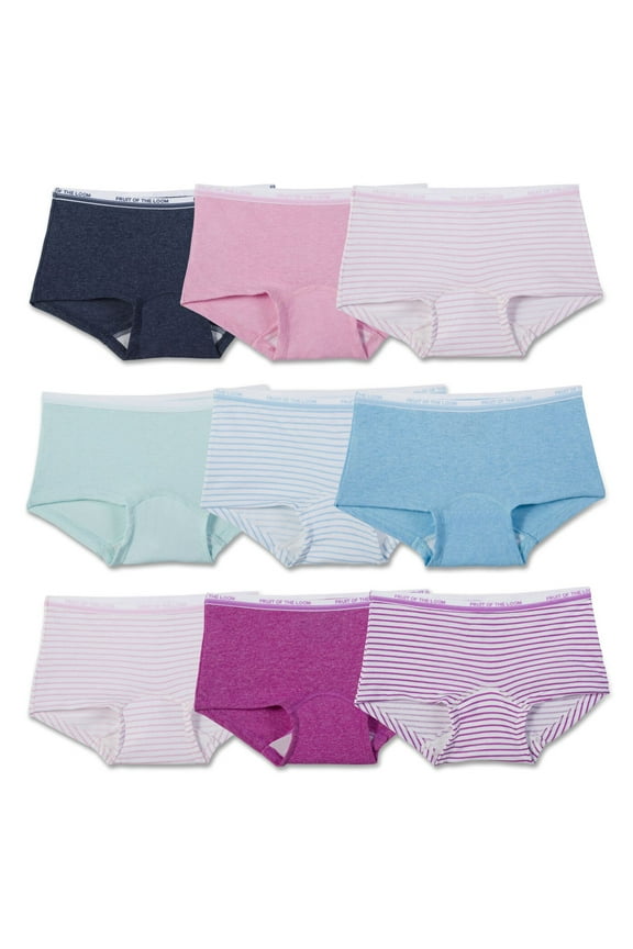 Girl's 9 Pack Boyshort Underwear, 12, Assorted Heathers