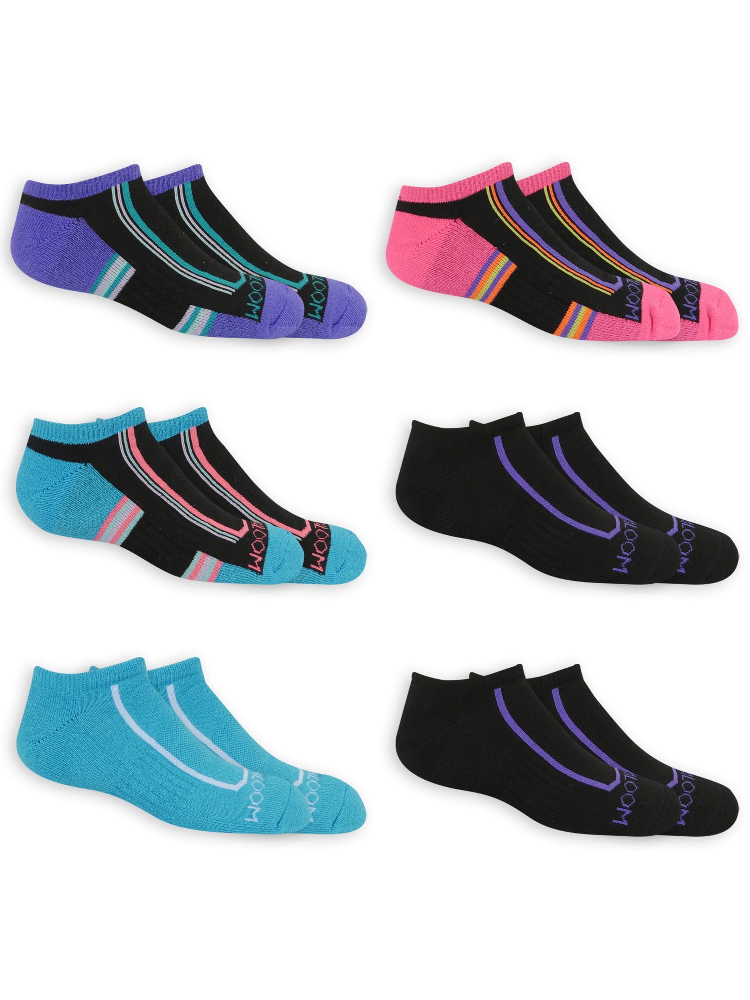 Fruit of the Loom Girl's Active Half Cushion No Show Socks, 6-Pack ...