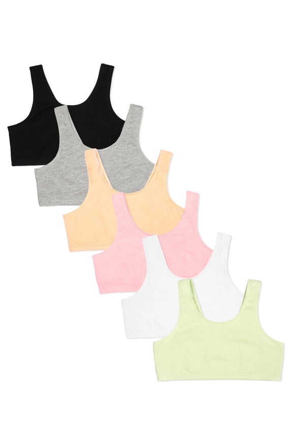 Girls' Multi Cotton 6-Pack Built-Up Stretch Sports Bra