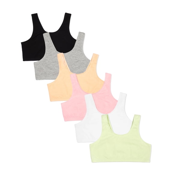 Fruit of the Loom Girls' Multi Cotton 6-Pack Built-Up Stretch Sports Bra