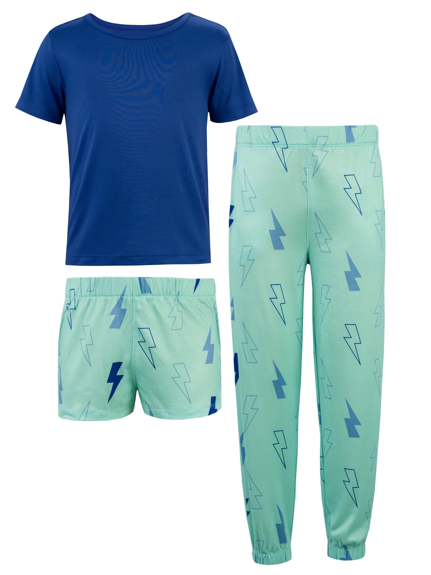Fruit of the Loom Girl's Getaway Loose Fit Short Sleeve Top, Pajama Sleep Pant & Short Set, 3-Piece, Sizes 4/5-14/16