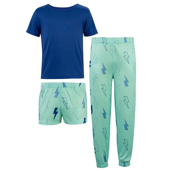 Fruit of the Loom Girl's Getaway Loose Fit Short Sleeve Top, Pajama Sleep Pant & Short Set, 3-Piece, Sizes 4/5-14/16