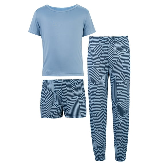 Fruit of the Loom Girl's Getaway Loose Fit Short Sleeve Top, Pajama Sleep Pant & Short Set, 3-Piece, Sizes 4/5-14/16