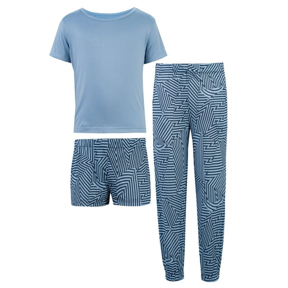 Fruit of the Loom Girl's Getaway Loose Fit Short Sleeve Top, Pajama Sleep Pant & Short Set, 3-Piece, Sizes 4/5-14/16