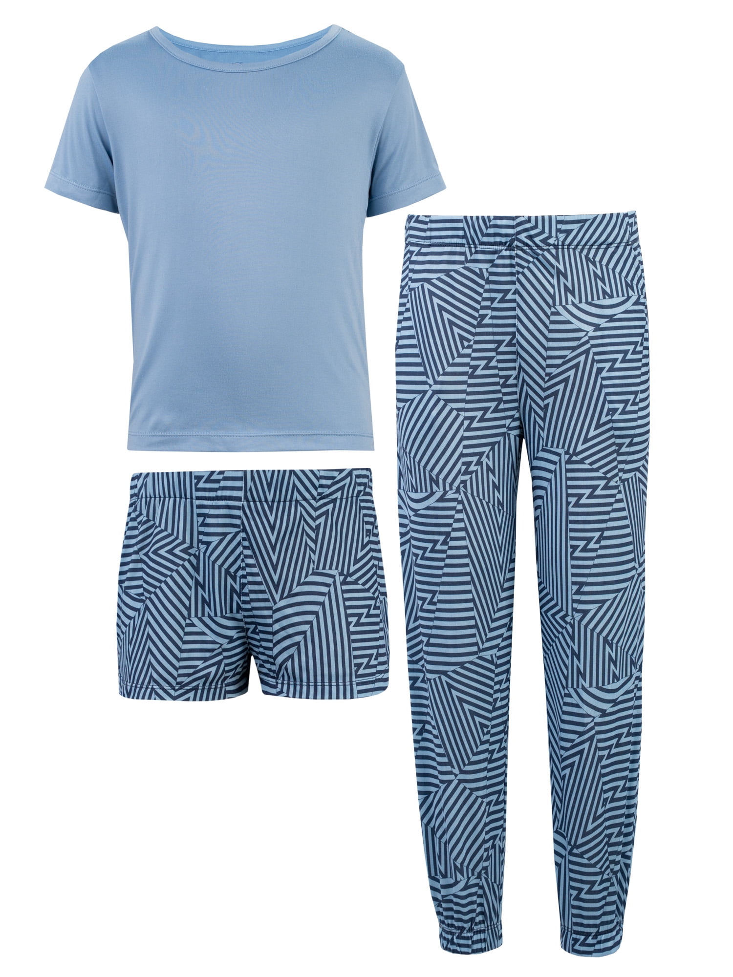 Fruit of the Loom Girl's Getaway Loose Fit Short Sleeve Top, Pajama Sleep Pant & Short Set, 3-Piece, Sizes 4/5-14/16