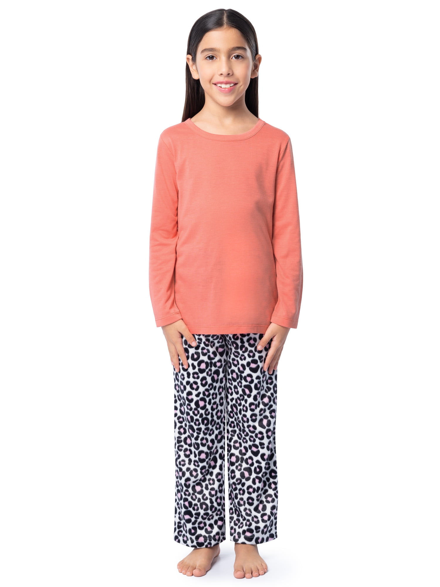 Fruit of the Loom Girl's Long Sleeve Fleece Pajama Set, 2-Piece, Sizes 4-16