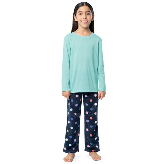 Fruit of the Loom Girl's Long Sleeve Fleece Pajama Set, 2-Piece, Sizes 4-16