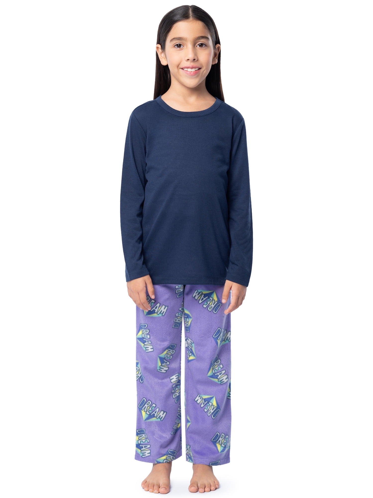 Fruit of the Loom Girl's Long Sleeve Fleece Pajama Set, 2-Piece, Sizes 4-16