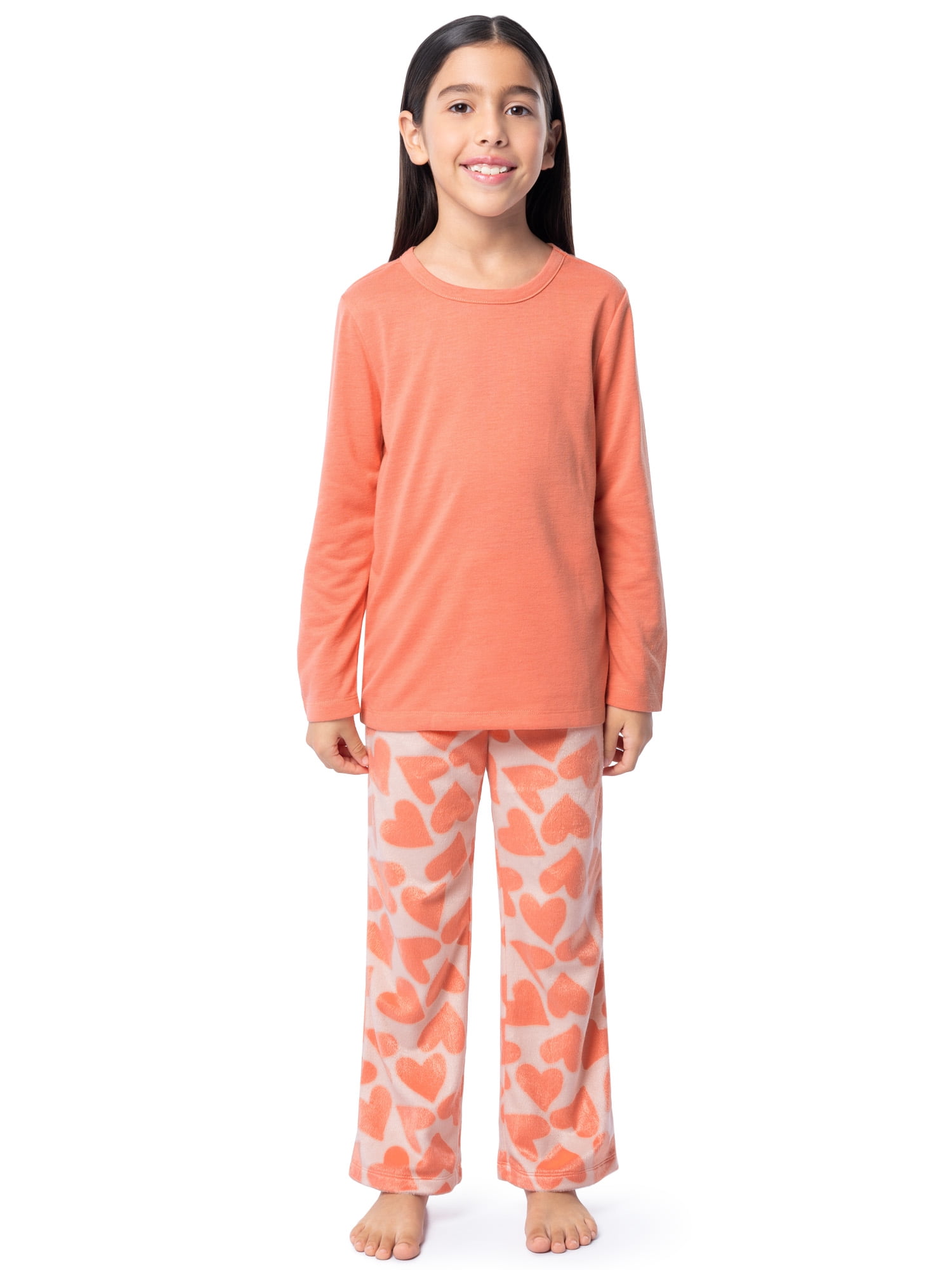 Fruit of the Loom Girl's Long Sleeve Fleece Pajama Set, 2-Piece, Sizes 4-16
