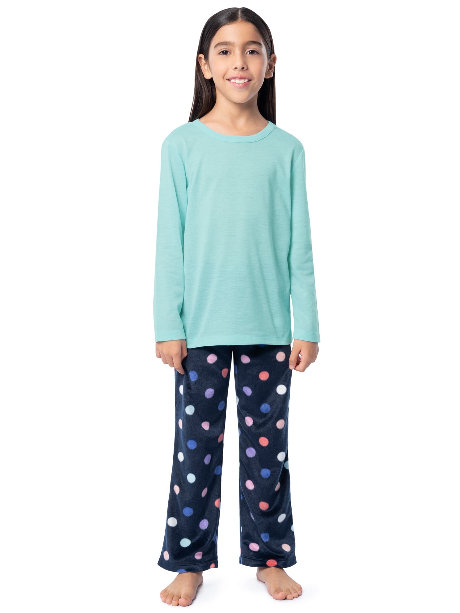 Fruit of the Loom Girl's Long Sleeve Fleece Pajama Set, 2-Piece, Sizes 4-16